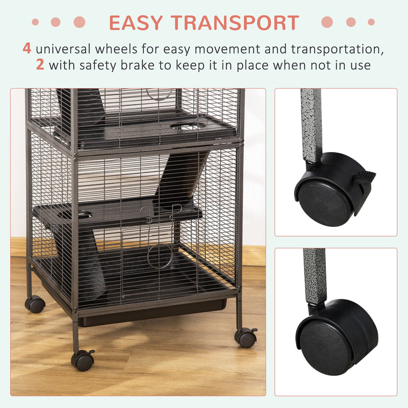 Small Animal Cage with Wheels Pet Home for Chinchillas, Ferrets, Kittens , Hammock, 4 Platforms and Removable Tray