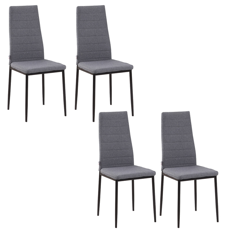 High Back Dining Chairs Modern Upholstered Linen-Touch Fabric Accent Chairs with Metal Legs for Kitchen, Set of 4, Grey