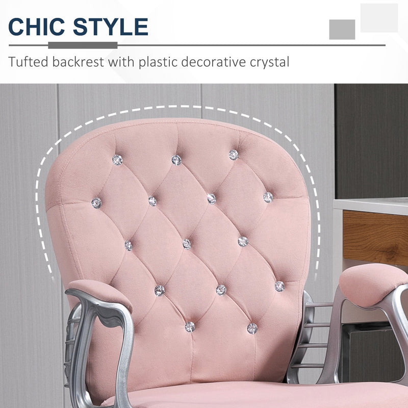Office Chair Ergonomic 360° Swivel Diamond Tufted Home Work Velour Padded Base 5 Castor Wheels Pink