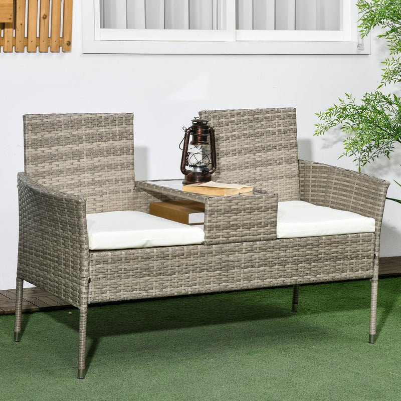 Two-Seat Rattan Chair, with Middle Table - Grey