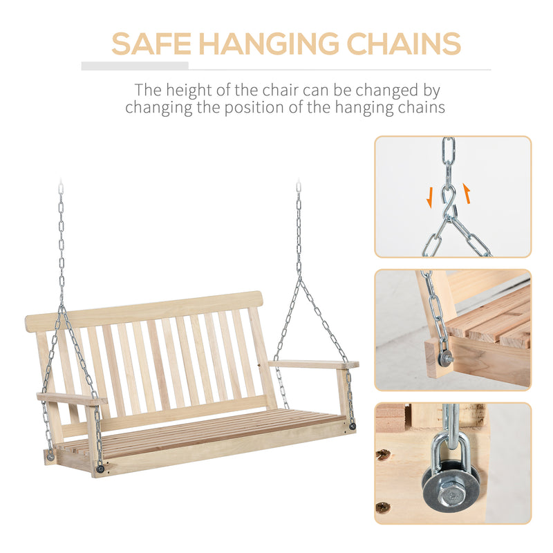 Outdoor Outdoor Wooden 2-Seater Poch Swing Chair Hanging Hammock Garden Furniture,Natural Porch Bench Chains