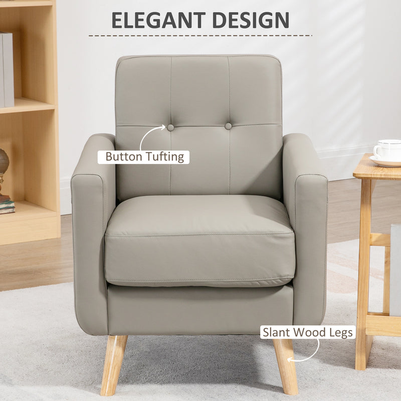 Modern Accent Chair, Tufted Living Room Chairs, PU Leather Armchair for Bedroom, Home Office, Grey