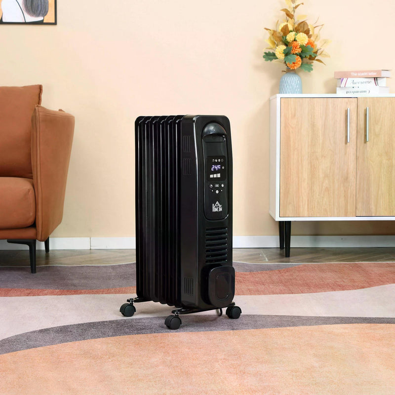1630W Digital Oil Filled Radiator, 7 Fin, Portable Electric Heater with LED Display, Built-in Timer, 3 Heat Settings, Remote Control, Black