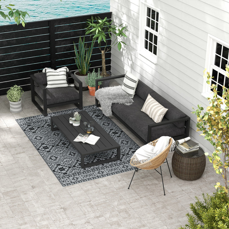 Plastic Straw Reversible RV Outdoor Rug with Carry Bag, 182 x 274cm, Black and Grey