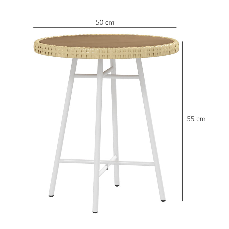 PE Rattan Side Table Natural Wood Finish