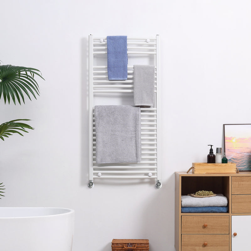 Straight Heated Towel Rail, Hydronic Bathroom Ladder Radiator Towel Warmer For Central Heating 600mm x 1200mm, White