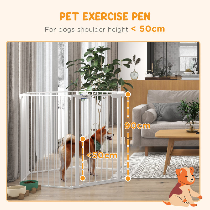Dog Playpen, Foldable Dog Pen, Metal Rabbit Run, Pet Crate Fence with Door for Indoor and Outdoor, 90H x 123L x 102Wcm, White