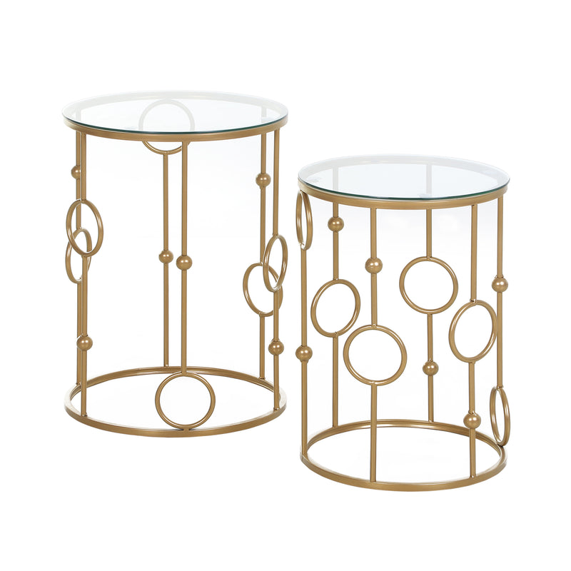 Round Coffee Tables Set of 2, Gold Nest of Tables with Tempered Glass Top, Steel Frame for Living Room, Gold