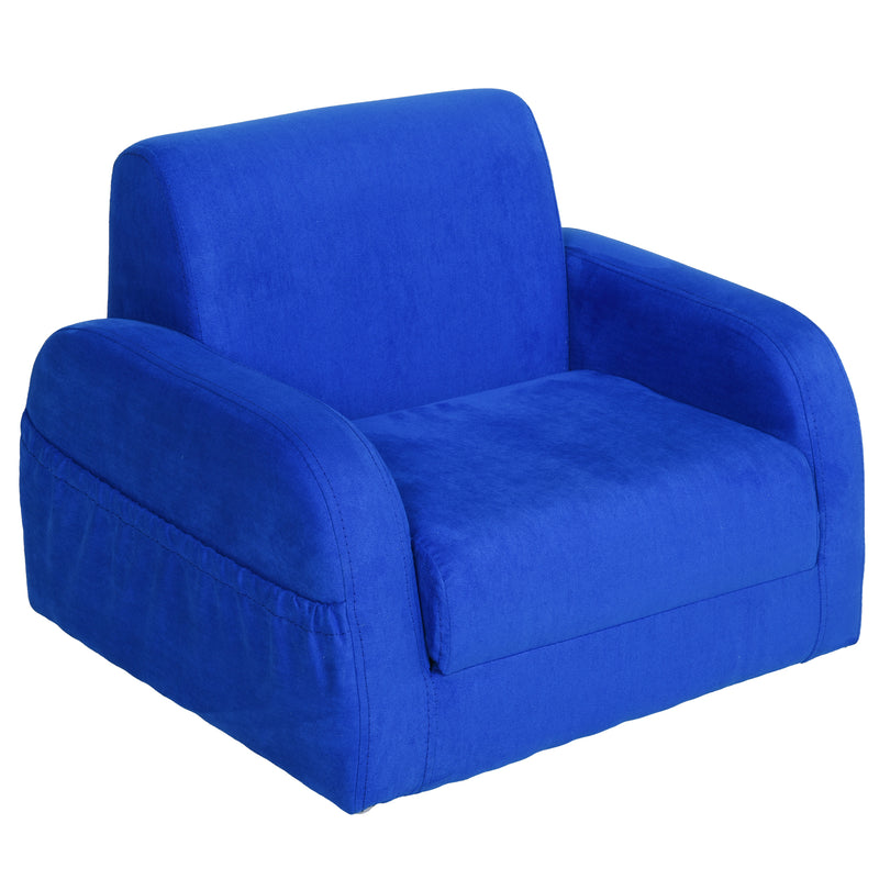 2 In 1 Kids Children Sofa Chair Bed Folding Couch Soft Flannel Foam Toddler Furniture for 3-4 years old Playroom Bedroom Living Room Blue
