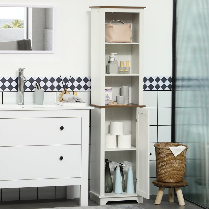 Bathroom Cabinet, Tall Storage Cabinet with Door and Adjustable Shelves, 39.5 x 30 x 160 cm, White