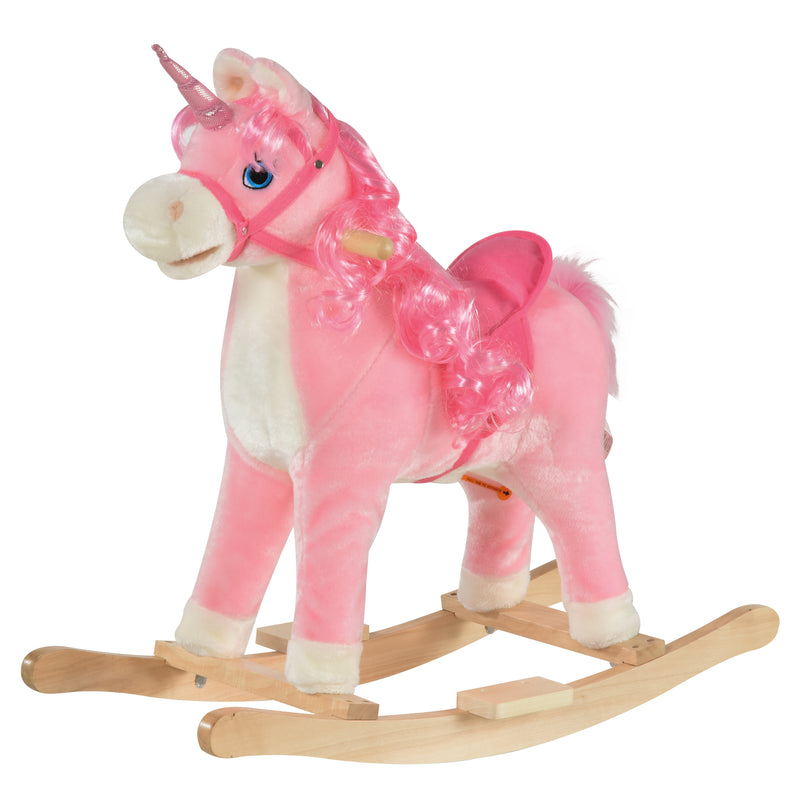 Kids Unicorn Plush Rocking Ride On w/ Sound Pink