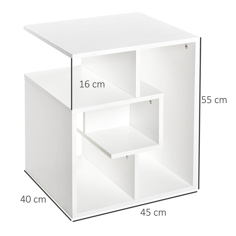 Side Table, 3 Tier End Table with Open Storage Shelves, Living Room Coffee Table Organiser Unit, Set of 2, White