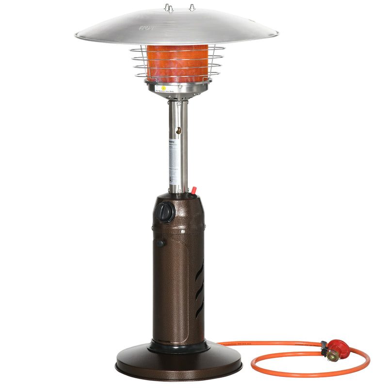 Gas Patio Heater with Tip-over Protection, Outdoor Heater with Piezo Ignition, Adjustable Heat, Regulator and Hose for Garden Camping Brown