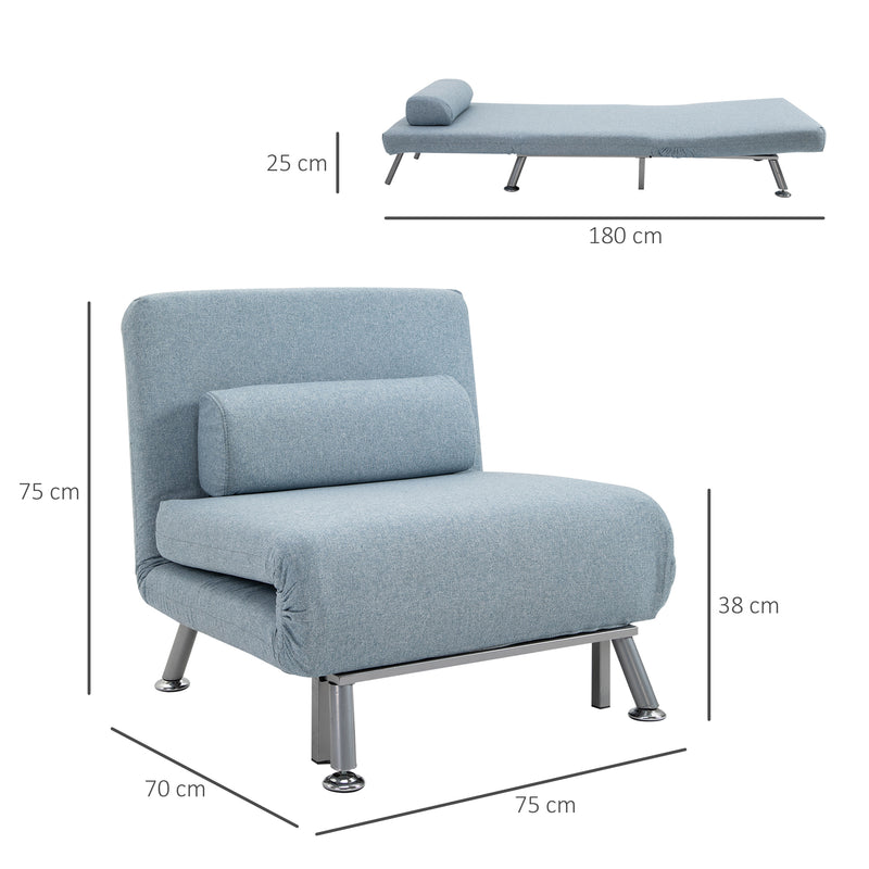 Single Sofa Bed Sleeper Foldable Portable Pillow Lounge Couch Living Room Furniture - Blue