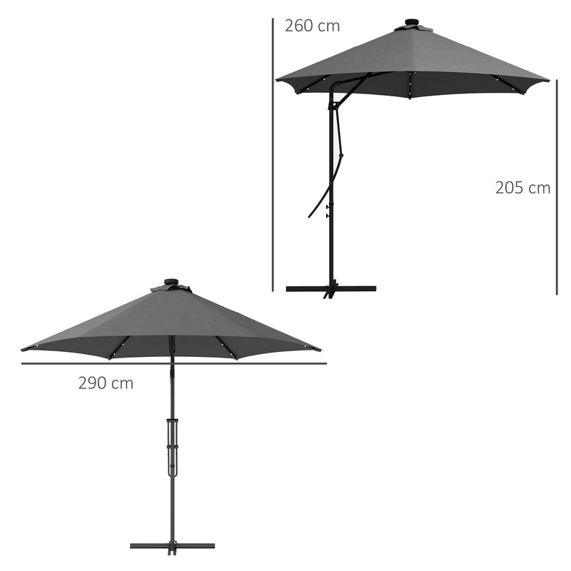 3(m) Garden Parasol Cantilever Umbrella with Solar LED, Cross Base and Waterproof Cover, Dark Grey