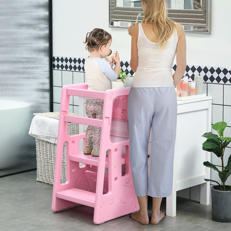 Kids Step Stool, Adjustable Standing Platform, Toddler Kitchen Stool