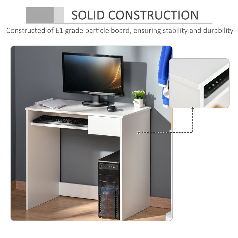 Compact Small Computer PC Table with Keyboard Tray Drawer Study Office Working Gaming Writing Desk, White