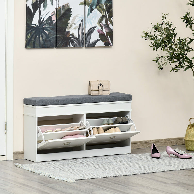 Shoe Storage Bench with Seat Cushion Hallway Cabinet Organizer with 2 Drawers Adjustable Shelf for Entryway Living Room Bedroom White