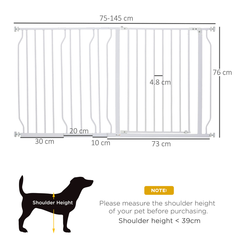 Dog Gate Extra Wide Stairway Gate for Pet with Door, 76H x 75-145Wcm, White