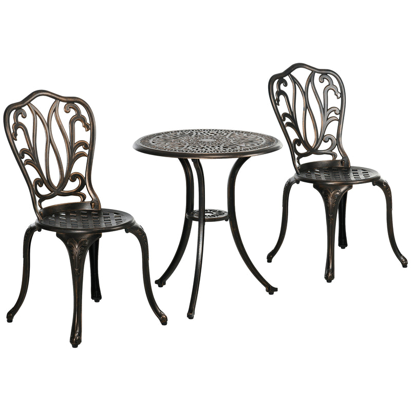 3 Piece Garden Bistro Set Aluminium Outdoor Furniture Set for 2 Patio Chairs and Table with Umbrella Hole Bronze Tone