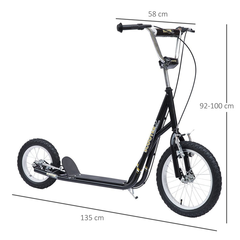 Teen Scooter Push Kick Scooters for Kids with Rubber Wheels Adjustable Handlebar Front Rear Dual Brakes Kickstand, for 5+ Years, Black