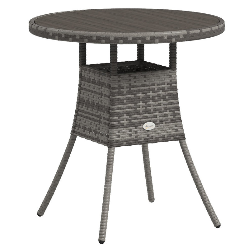 70cm PE Rattan Outdoor Dining Table, Patio Table with Wood-plastic Composite Top for Balcony, Garden, Grey