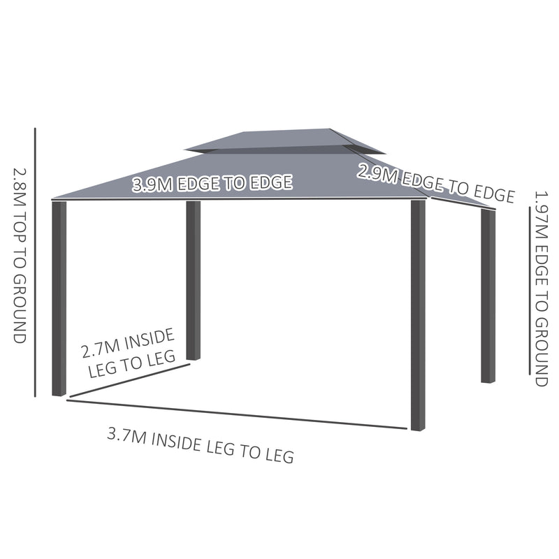 3 x 4m Aluminium Alloy Gazebo Marquee Canopy Pavilion Patio Garden Party Tent Shelter with Nets and Sidewalls - Grey