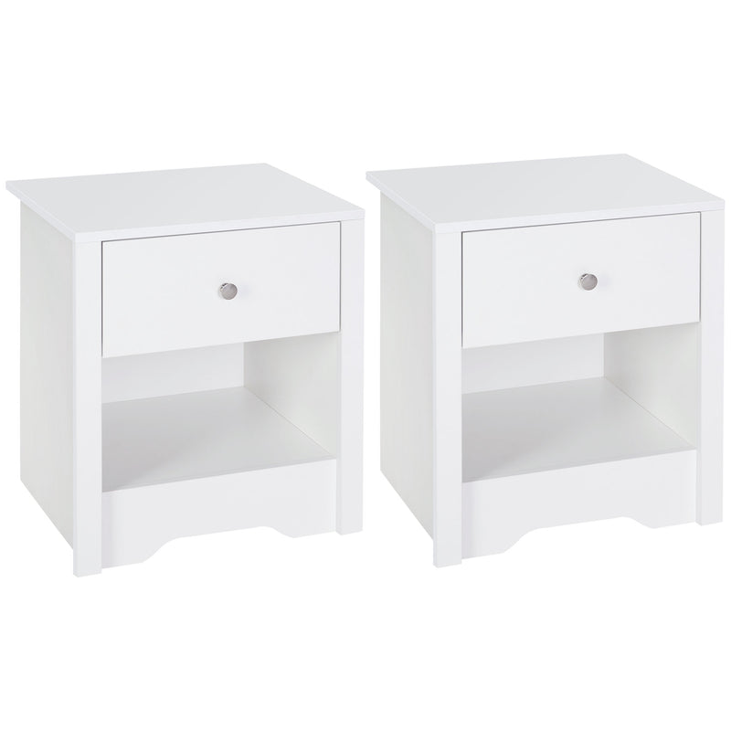 Modern Bedside Table, Nightstand with Drawer Shelf, End Table for Living room, Bedroom, Set of 2, White