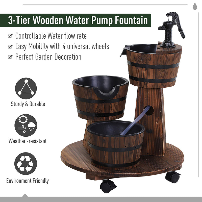 Fir Wood 3 Barrel Water Foundation w/ Pump