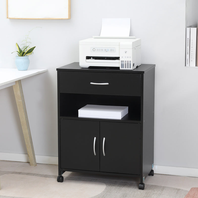 VinsettoPrinter Table, Mobile Printer Cabinet with Storage, Open Shelf, Drawer for Home, Office, Black