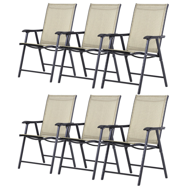 Set of 6 Folding Garden Chairs, Metal Frame Garden Chairs Outdoor Patio Park Dining Seat with Breathable Mesh Seat, Beige