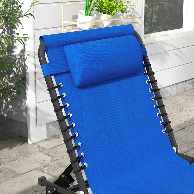2 Pcs Folding Sun Lounger Beach Chaise Chair Garden Cot Camping Recliner with 4 Position Adjustable Blue