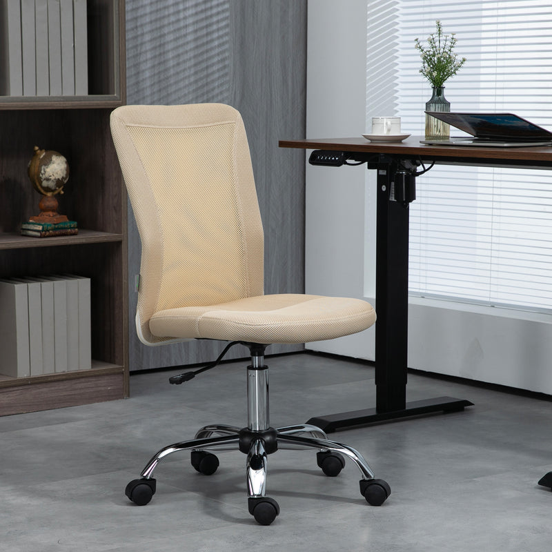 Computer Desk Chair, Mesh Office Chair with Adjustable Height and Swivel Wheels, Armless Study Chair, Beige