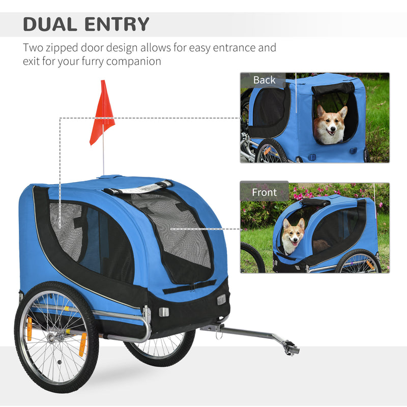 Dog Bike Trailer Folding Bicycle Pet Trailer W/Removable Cover-Blue