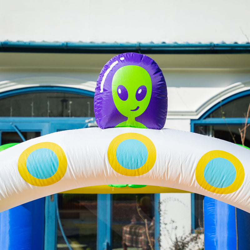 4 in 1 Kids Bounce Castle Large Alien-Style Inflatable House Slide Trampoline Climbing Wall Basket with for Kids Age 3-8, 3.2 x 2.4 x 2m