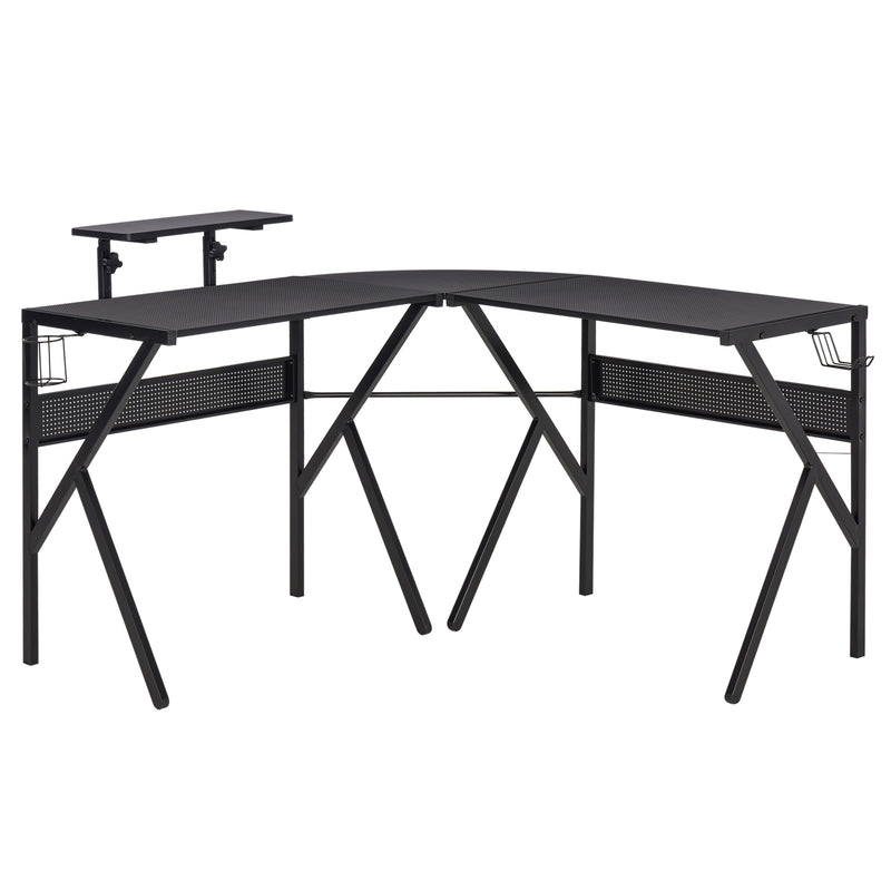 Gaming Desk L-Shaped Corner Computer Table for Home Office PC Workstations with Adjustable Monitor Stand , Black