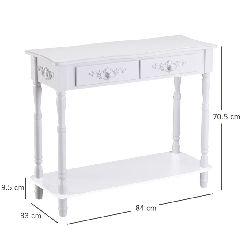 Console Table Modern Sofa Side Desk with Storage Shelves Drawers for Living Room Entryway Bedroom White