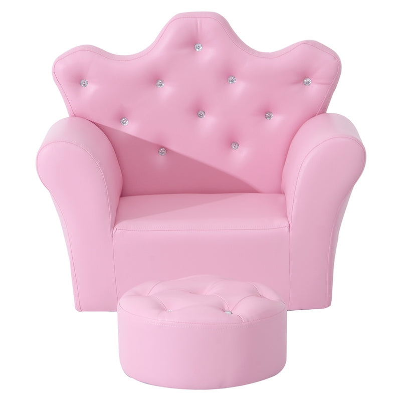 Children Kids Sofa Set Armchair Chair Seat with Free Footstool PU Leather Pink