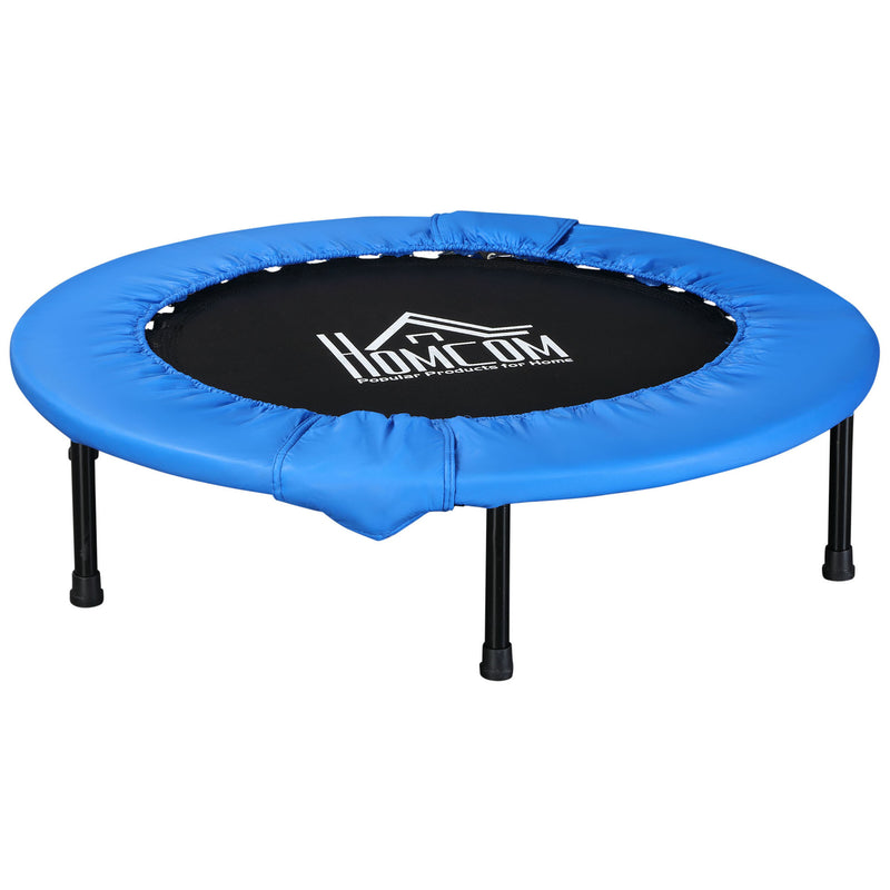 Soozier ?100cm Foldable Mini Fitness Trampoline Home Gym Yoga Exercise Rebounder Indoor Outdoor Jumper w/ Safety Pad, Blue and Black