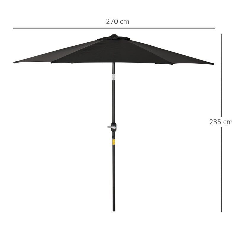 2.7M Garden Parasol Umbrella with Tilt and Crank, Outdoor Sun Parasol Sunshade Shelter with Aluminium Frame, Black