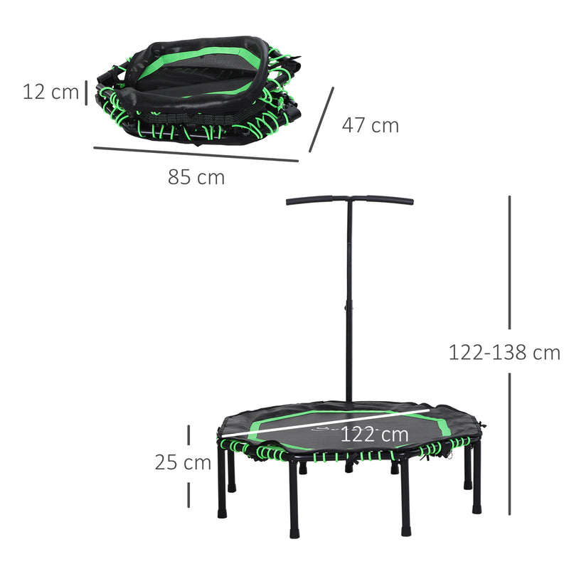 48" Octagonal Mini Fitness Rebounder Trampoline Indoor Outdoor Foldable Mini Jumper with Adjustable Handle, Green