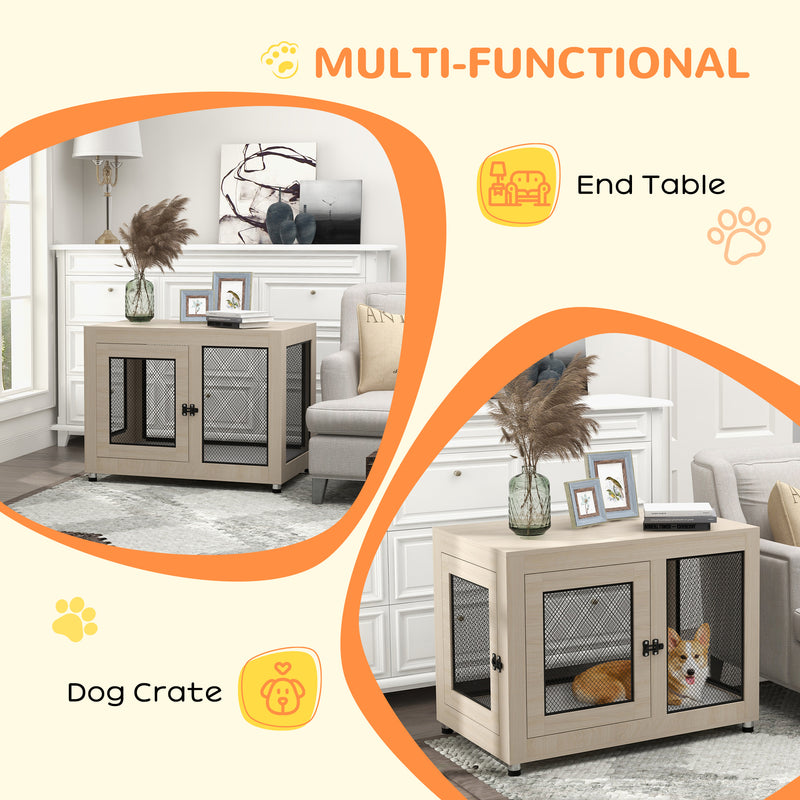 2-in-1 Dog Cage & Side Table, with Two Doors, Cushion, for Large Dogs