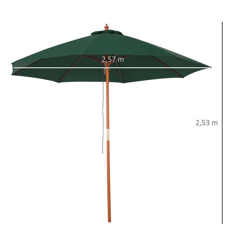 2.5m Wood Garden Parasol Sun Shade Patio Outdoor Market Umbrella Canopy with Top Vent, Dark Green