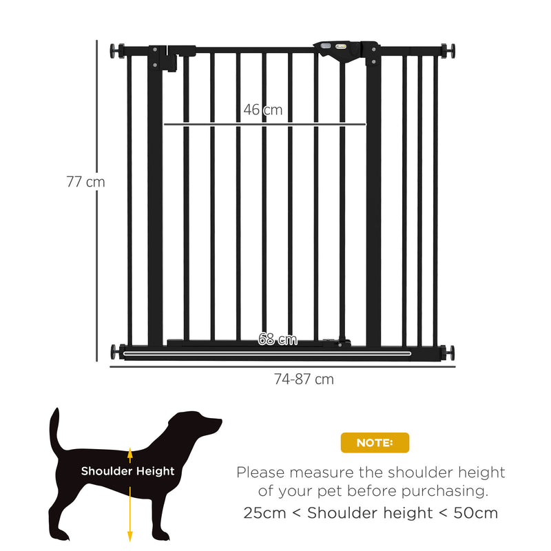 Metal 74-87cm Wide Adjustable Dog Gate Black
