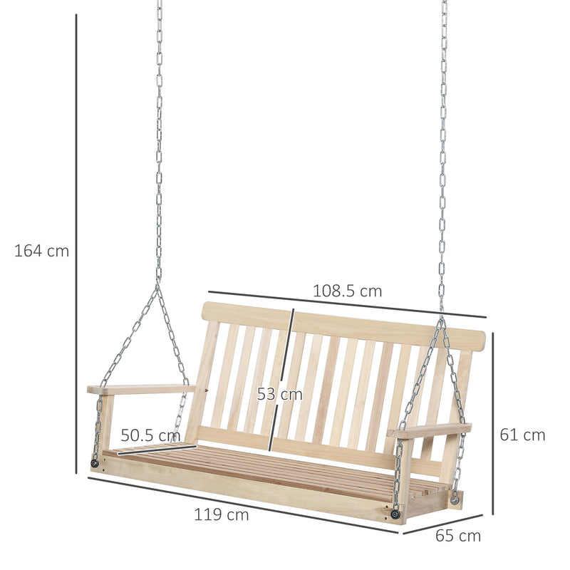 Outdoor Outdoor Wooden 2-Seater Poch Swing Chair Hanging Hammock Garden Furniture,Natural Porch Bench Chains