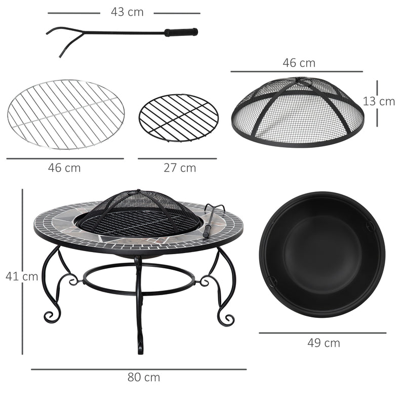 2-in-1 Outdoor Fire Pit, Patio Heater with Cooking BBQ Grill, Firepit Bowl with Spark Screen Cover, Fire Poker for Backyard Bonfire