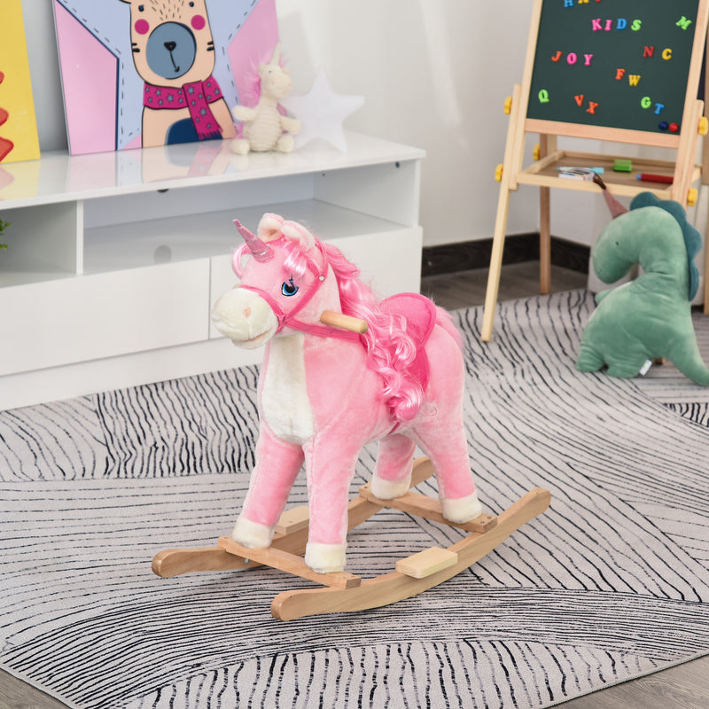 Kids Unicorn Plush Rocking Ride On w/ Sound Pink