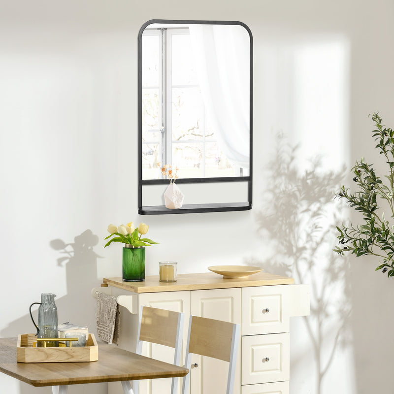 Square Wall Mirror with Storage Shelf, 86 x 53 cm Modern Mirrors for Bedroom, Living Room, Black