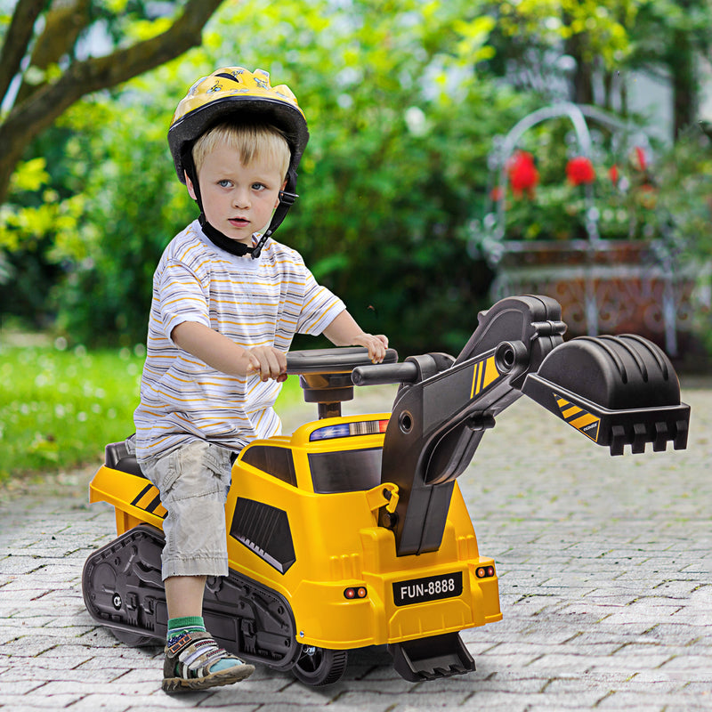 Ride on Tractor, 3 in 1 Ride on Excavator, Bulldozer, Road Roller, Pretend Play Construction No Power Truck w/ Music, for 18-48 Months, Yellow