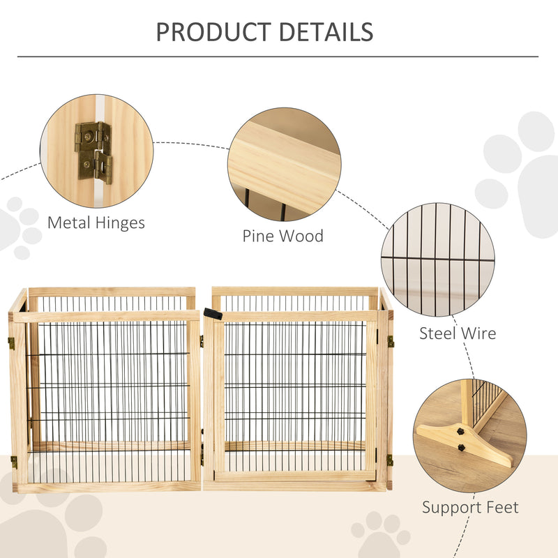 Wooden Pet Gate, Freestanding Dog Safety Barrier with 2 Support Feet, Natual
